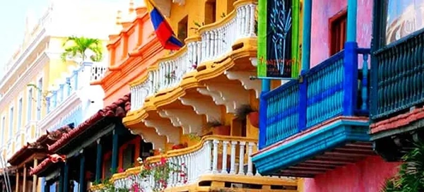 Colorful city buildings